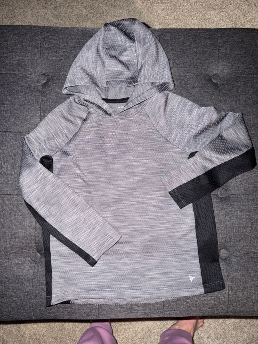 Old Navy Gray Hooded Long Sleeve Tee with Black Panels
